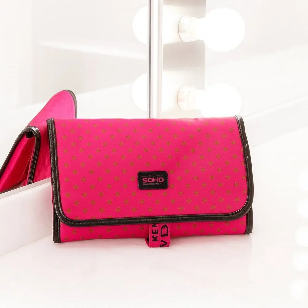 SOHO London Soho New York Pink Polka Dot Hanging Travel Makeup Bag Organizer EUC